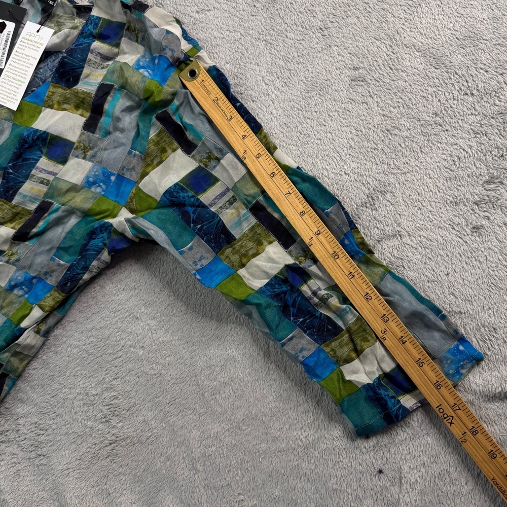 NWT APNY XXL Blue Green Mix Print V Neck Top 3/4 Sleeve Cupro Viscose - Picture 7 of 9